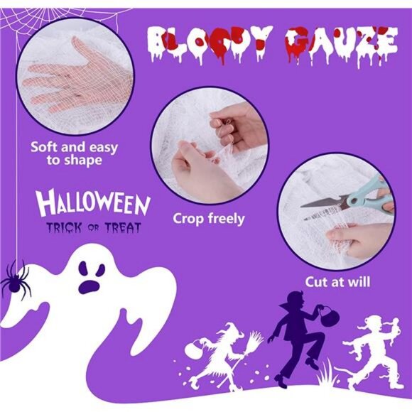 500x39 Inch Large Size White Scary Creepy Cloth-Windows Doorways Cover Gauze - Picture 3 of 8